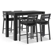 Santorini Outdoor Aluminium 1.5m Bar Table with 4 Bar stools 4 Seats - Charcoal - Denim Grey