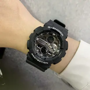 G-SHOCK 機械風錶盤 鬧鈴/計時碼錶/世界時區/防水200米雙顯電子錶（霧面黑X銀面）_ GA-140GM-1A1