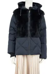 Navy Rabbit Fur Trim Down Coat