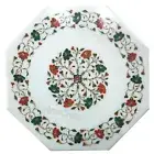 Sofa Side Table with Pietra Dura Art Octagon Marble Coffee Table Top for Office