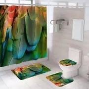4 Pcs Shower Curtain Set Bath Mat U Shape and Toilet Lid Cover Mat with 12 Hooks 71" x 71"-A7