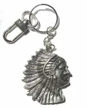American Indian Chief Head Anodized Silver Pendant Key Chains Two Styles