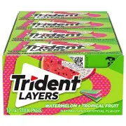 Layers Watermelon & Tropical Fruit Sugar Free Gum, 12 Packs of 14 Pieces (168 To