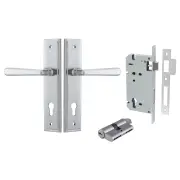 Copenhagen Lever Stepped Backplate Entrance Kit w High Security Lock Brushed Chrome