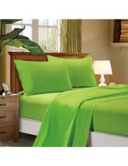 1000TC Ultra Soft Double Size Bed Green Flat & Fitted Sheet Set