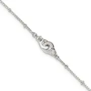 Sterling Silver Polished Beaded White CZ Interlinking Circles 9 inch with 1 i...