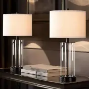23.5'' Glass Table Lamp Set of 2 for Living Room with USB Ports and AC Outlets(B