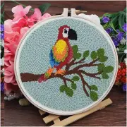 Mini Punch Needle Parrot Embroidery Kit - DIY Rug with Printed Pattern, Manual,