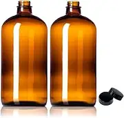 Sally's Organics 2 Pack ~ 32oz Growler ~ Amber Glass with PolyCone Phenolic Lid for a Tight Seal - Perfect for Secondary Fermentation and Storing Kombucha