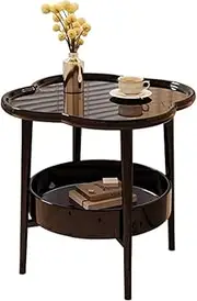 Cute Sofa Side Table Flower Shaped End Table 2 Tier Couch Bedside Table Small Tray Table for Living Room Bedroom (Black)