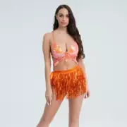 Women s Sparkling Sequins Fringe Hip Skirt with Halter Crop Top for Festivals