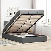 vidaXL Ottoman Bed Frame with Mattress Dark Grey King Single - Pocket Spring, Storage, LED Lights, Hydraulic Lift