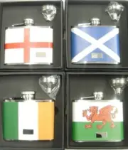 England Scotland Ireland Wales 4oz Stainless Steel Hip Flask & Funnel