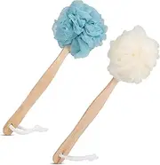 2 Pack Loofah Sponge, Loofah Back Scrubber Long Handled Sponge Mesh Pouf Shower Brushes for Women&Men Bathroom Spa Massage Shower Accessories (Blue&White)