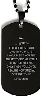 Engraved Black Dog Tag Son Inspirational Gifts for Birthday, Graduation, Holidays - Special to Mom - Unique Confidence Booster for My Son, Aluminum, Cubic Zirconia