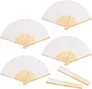 Faburo Set of 4 Fan Set, Wedding Fans, Chinese Fans, White Hand Fans, Small for Wedding Decoration, Summer Party, Birthday, Gift, Dance, Oriental Bamboo Hand Fan, Foldable Fan