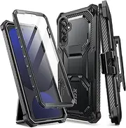 [i-Blason] Armorbox for Samsung Galaxy S24 FE Case with Stand & Belt-Clip [Built-in Screen Protector] [Military Protection] Full-Body Rugged Bumper Shockproof Phone Case with Kickstand, Black
