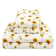 Floral Sheet Set Queen, Sunflower Printed Bed Sheets Queen, Cozy Double