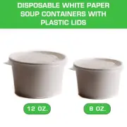 8 oz. / 12 oz. Disposable White Paper Soup Containers with Plastic Lids
