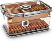 JJoias Transparent Cigar Storage Box,Desktop Cedar Wood Storage Box With Digital Thermometer,Portable Cigar Constant Humidity Humidor,L