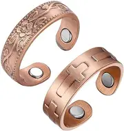 PRAOFRT Pack of 2 Copper Magnetic Rings for Women Men Ultra Strong Magnets Adjustable Size Magnetic Jewellery Women's Magnetic Rings Women
