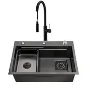ACA Kitchen Sink 68X46CM Stainless Steel Single Bowl Basin With Pull Out Tap Black Set