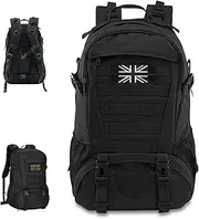VIHARYEM 30L Military Tactical Backpacks Molle Army Assault Pack 3 Day Bug Out Bag Laptop Bag for Hiking Treeking Black Hunting Rucksack with 2 Flag Patches and Bottle Holder, Black, Black, m