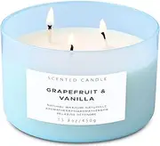 Grapefruit Vanilla 3 Wick Scented Candle - Refreshing Spring Aromatherapy - Natural Soy for Home - Relax for Women and Men - 15.8 oz Large Calming Highly Scented