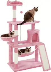 63.5″ H Cat Tree, Multi Level Cat Tree Condo with Basket Hammock Scratching Post