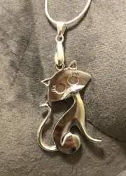 Handmade Kitty Cat Pendant On Silver Snake Chain Necklace