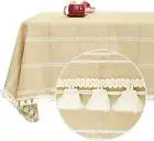 Deconovo Christmas Decorations Tablecloths Rectangle Poly-Cotton Blend Tassel