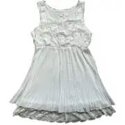 Pretty angel pleated mini dress size L white fluffy lace trim pearls baby doll