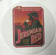 BJ's BREWHOUSE JEREMIAH RED IRISH ALE Beer COASTER, Mat ,Brea, CALIFORNIA 2014