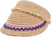 [LAYBAY] Women Straw Sun Visor Hat Empty Top Hat Women Outdoor Leisure Ponytail Sunshade Sun Hat Sun Hat 56~58cm (Color : Purple)