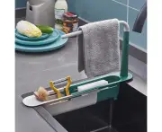 Telescopic Sink Rack Storage Drain Basket-Green