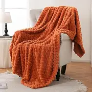 Bnuitland Burnt Orange Super Soft Flannel Throw Blanket, 3D Clouds Stylish Jacquard Lightweight Blanket for Bed,Sofa,Couch,Home Decor, 300 GSM Fleece Cozy Warm, Suitable for All Seasons, 50X70 inches
