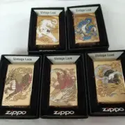 Zippo White Tiger Phoenix Dragon Kirin White Snake Turtle Gold 5 Set Lighter