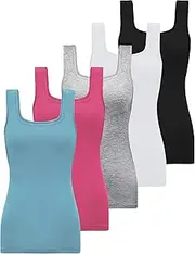[BQTQ] 5 Pack Womens Square Neck Tank Tops Sleeveless Ladies Tank Top Undershirts