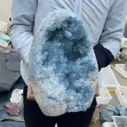 26.9lb Large Natural Blue Celestite Crystal Geode Quartz Cluster Mineral Specime