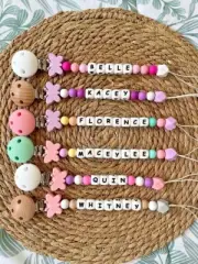 Personalised Beaded Dummy Clip, Silicone Baby Soother, Pacifier Chain Binky Band