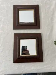 Vintage Home Interiors Homco Pair Wall Mirrors Chesterfield Accent 8 3/8 x 8 3/8