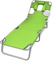 Green Folding Sun Lounger with Head Cushion, Powder-Coated Steel, Easy Storage and Transport