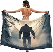 [XYMZR] Women's Sarong Swimsuit Coverups Sasquatch Scary Forest Chiffon Bikini Wraps Skirt with Tassels L