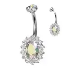 Piercing Navel Titanium Oval Aurore Borealis Pad Rhinestone
