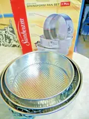 Sunbeam 3 Piece Springform Cake Pan Set Heavy Duty Model 63001 NIB