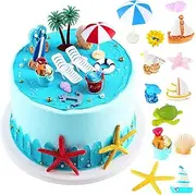 24 Pieces Hawaiian Cake Decoration Green Palm Tree Toppers Summer Beach Chair Umbrella Toppers for Hawaiian Theme Birthday Wedding Baby Shower Party Supplies