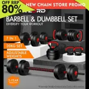 BLACK LORD 20kg Dumbbell Set 6in1 Adjustable Barbell Kettlebell Home Gym Fitness