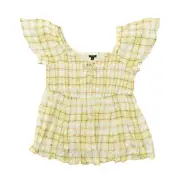 NEW Torrid Women's Size 2 Blouse Top Short Sleeve Yellow Plaid Rayon V-Neck