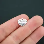 BULK 50 Love You Heart Charms Antique Silver Tone 2 Sided - SC4826