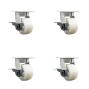 4 Inch Kingpinless Nylon Wheel Swivel Caster Set with Brakes Service Caster